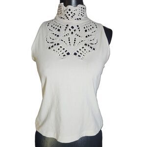 Joseph Ribkoff White Lace High Neck Blouse